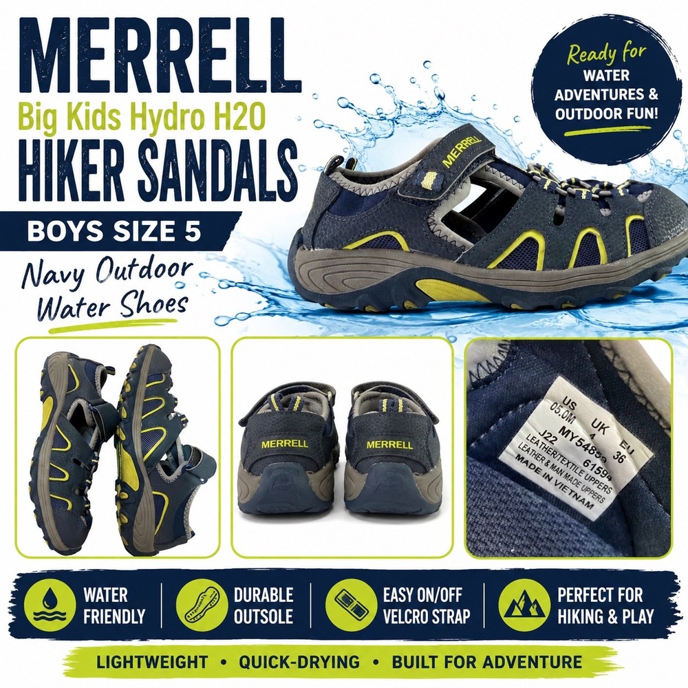Merrell Big Kids Hydro H20‎ Hiker Sandals Boys Size 5 Navy Water Shoes MY54859
